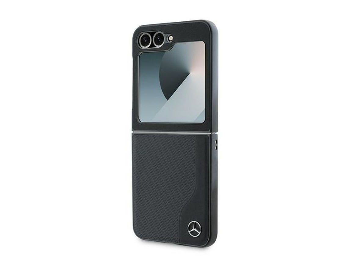 Capa MagSafe Mercedes em imitação de couro e madeira para Samsung Galaxy Z Flip 6 - Preta