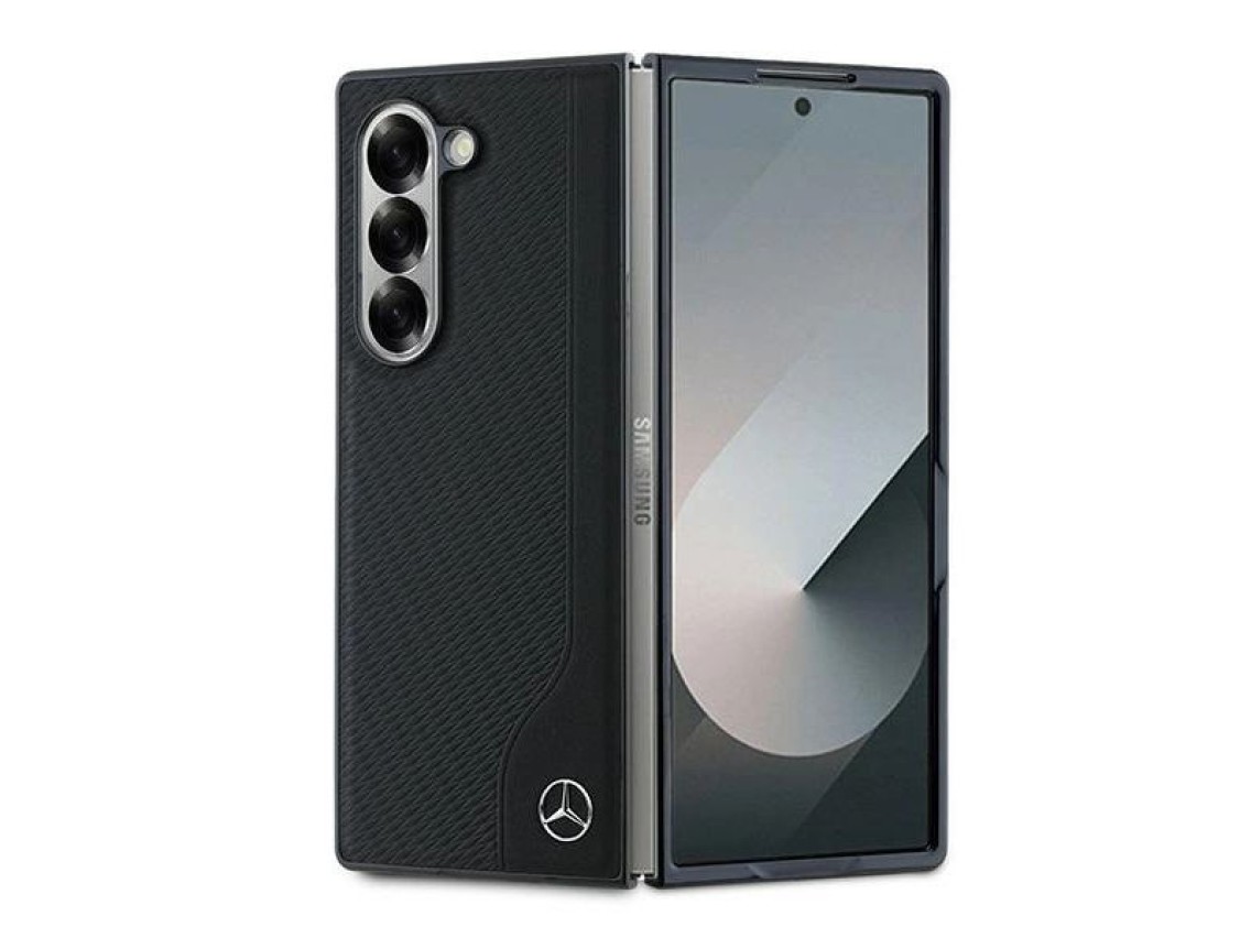 Capa MagSafe Mercedes em imitação de couro e madeira para Samsung Galaxy Z Fold 6 - Preta