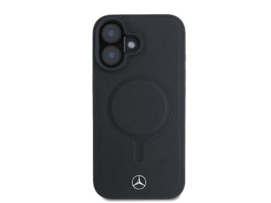 Mercedes Plain Smooth Leather MagSafe iPhone 16 Case - Black