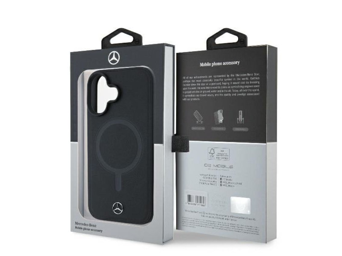 Capa Mercedes Plain Smooth Leather MagSafe para iPhone 16 - Preta