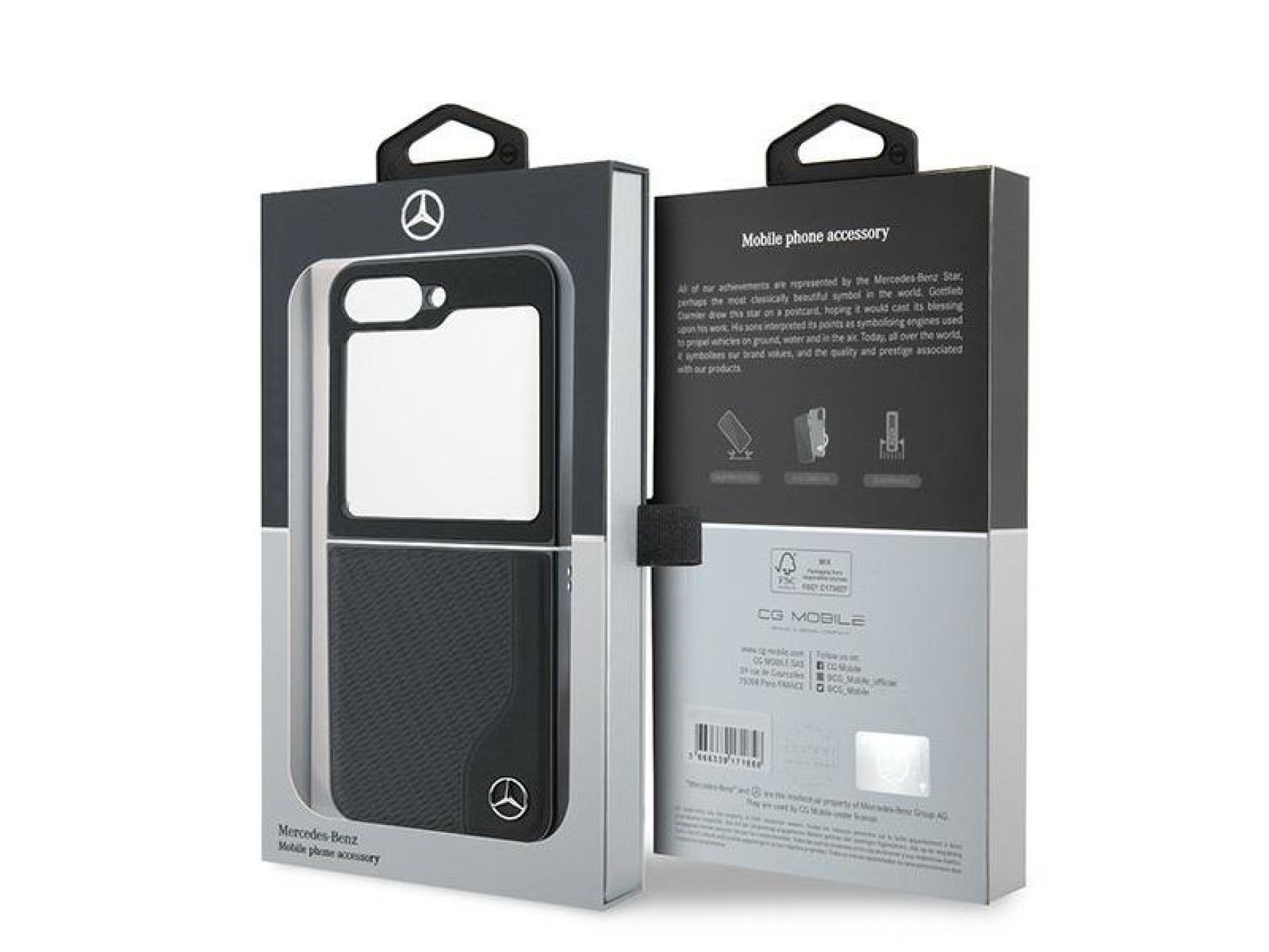 Capa MagSafe Mercedes em imitação de couro e madeira para Samsung Galaxy Z Flip 6 - Preta