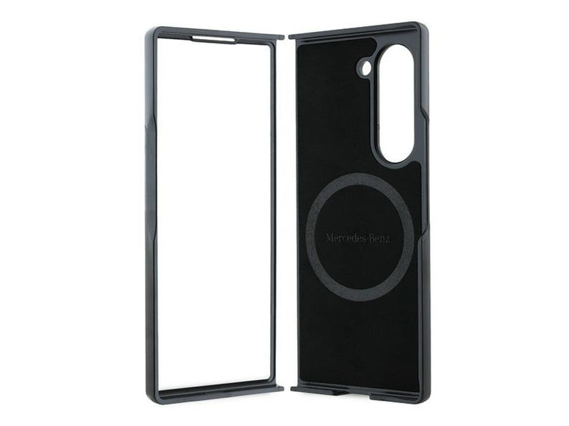 Mercedes Leather Wood Imitation MagSafe Case for Samsung Galaxy Z Fold 6 - Black