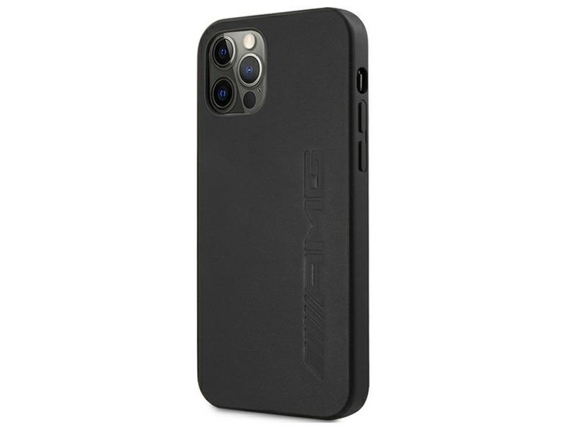 Funda de cuero AMG con estampado en caliente para iPhone 12 Pro Max - Negra
