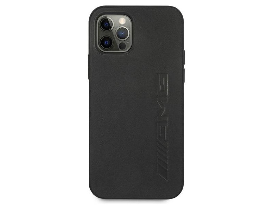 Funda de cuero AMG con estampado en caliente para iPhone 12 Pro Max - Negra