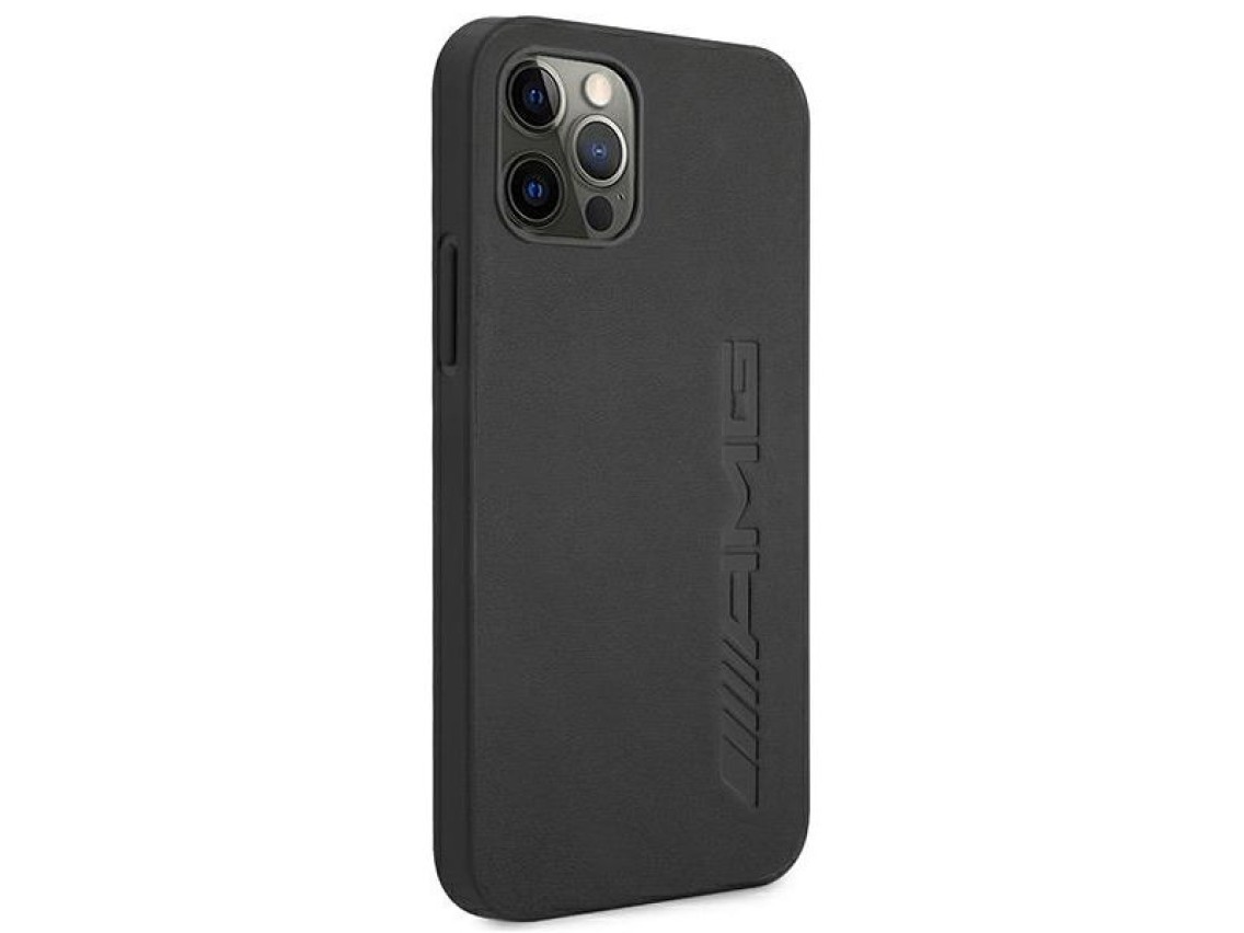 Funda de cuero AMG con estampado en caliente para iPhone 12 Pro Max - Negra