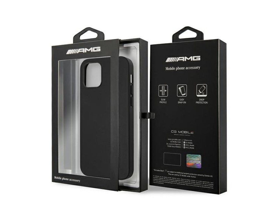 Funda de cuero AMG con estampado en caliente para iPhone 12 Pro Max - Negra