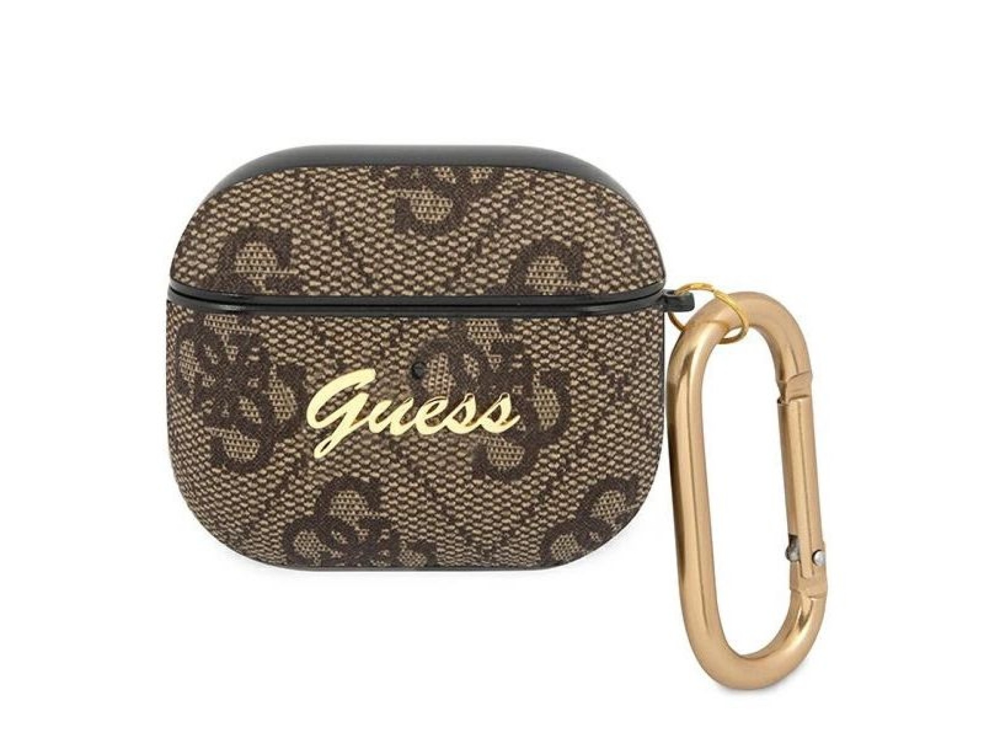 Capa Guess GUA34GSMW para AirPods 3, marrom/marrom, coleção 4G Script Metal.
