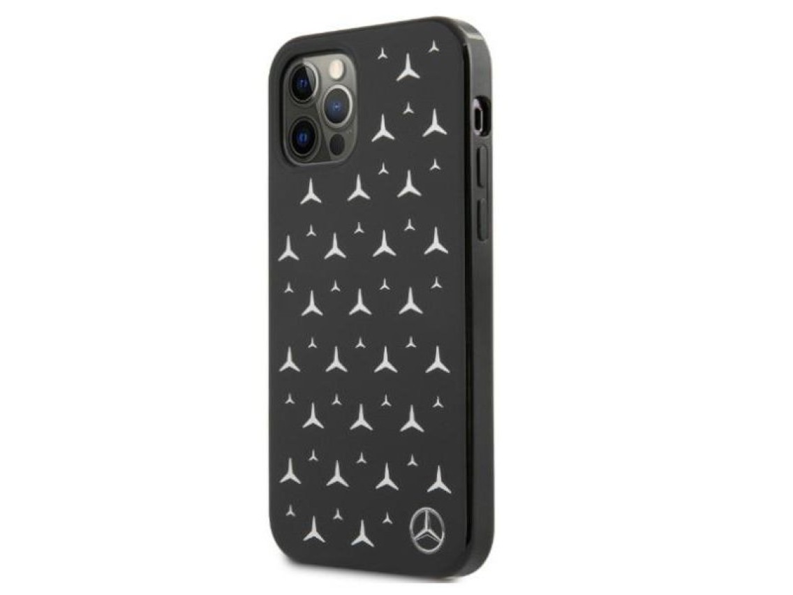 Capa Mercedes com estampa de estrelas prateadas para iPhone 12 Pro Max - Preta