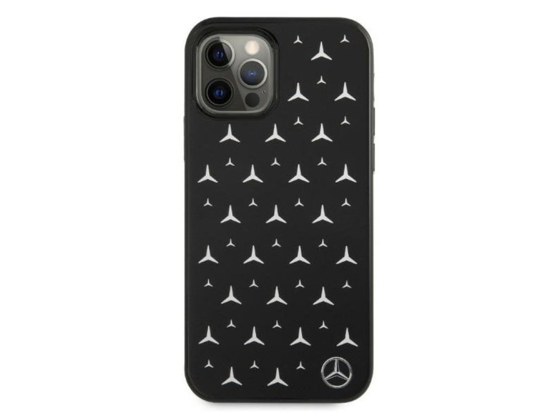 Capa Mercedes com estampa de estrelas prateadas para iPhone 12 Pro Max - Preta