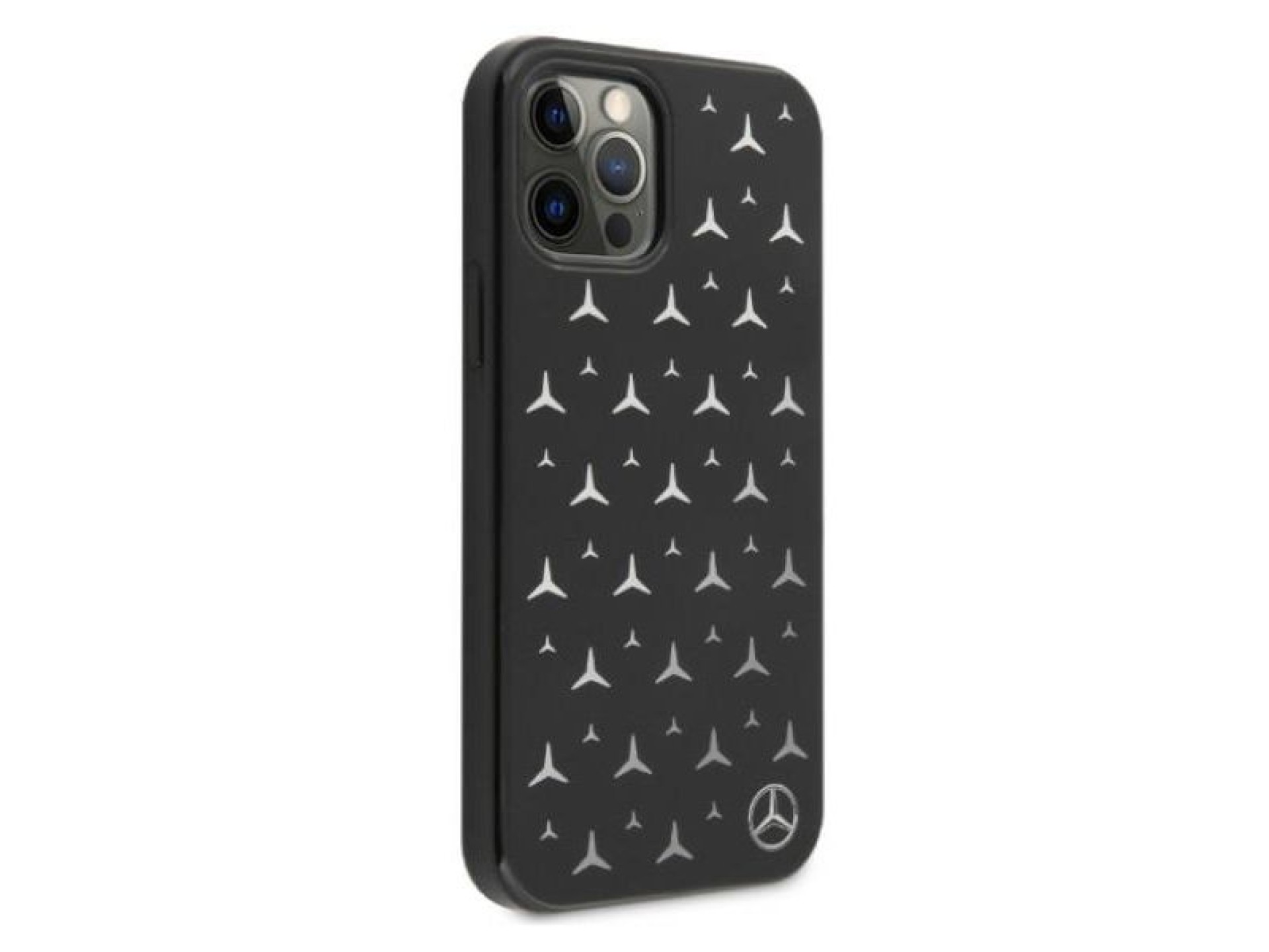 Capa Mercedes com estampa de estrelas prateadas para iPhone 12 Pro Max - Preta