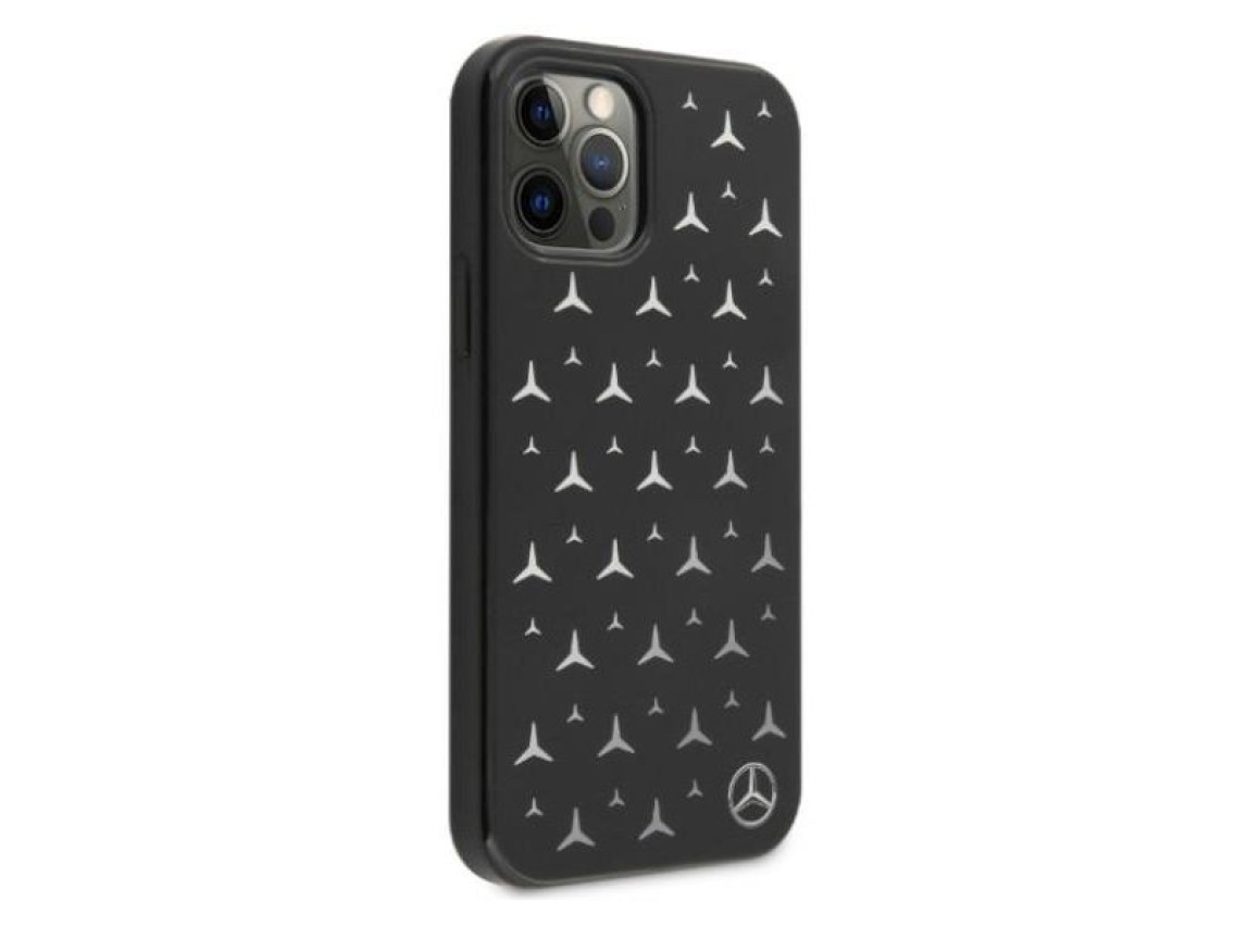 Capa Mercedes com estampa de estrelas prateadas para iPhone 12 Pro Max - Preta