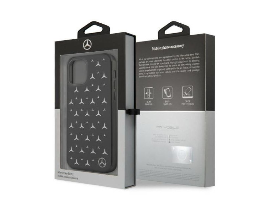 Capa Mercedes com estampa de estrelas prateadas para iPhone 12 Pro Max - Preta