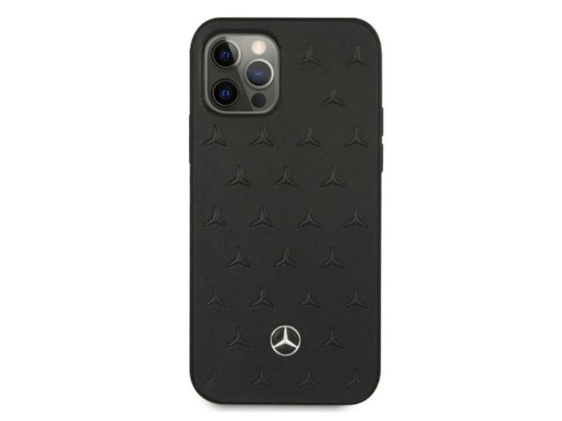 Funda de piel Mercedes con estampado de estrellas para iPhone 12 Pro Max - Negra