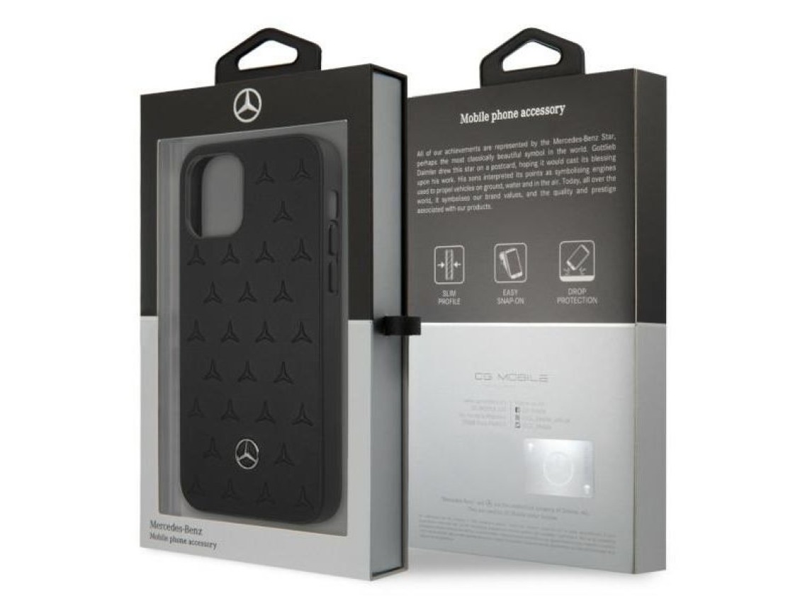 Funda de piel Mercedes con estampado de estrellas para iPhone 12 Pro Max - Negra