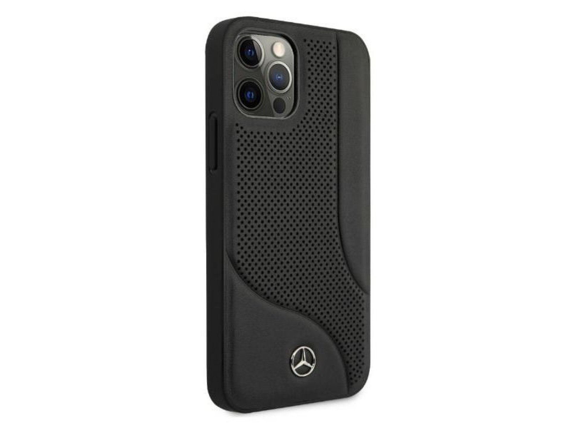 Mercedes Leather Perforated Area Case for iPhone 12 Pro Max - Black