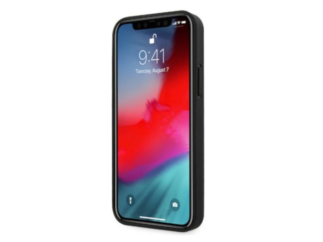 Capa Mercedes em couro perfurado para iPhone 12 Pro Max - Preta