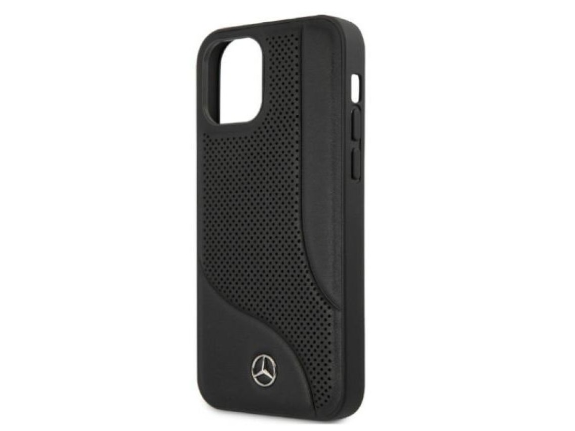 Capa Mercedes em couro perfurado para iPhone 12 Pro Max - Preta
