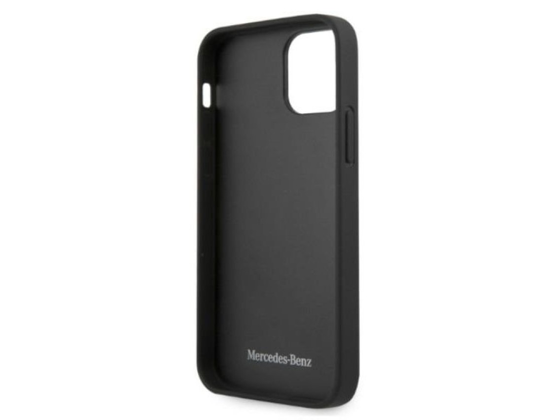 Capa Mercedes em couro perfurado para iPhone 12 Pro Max - Preta