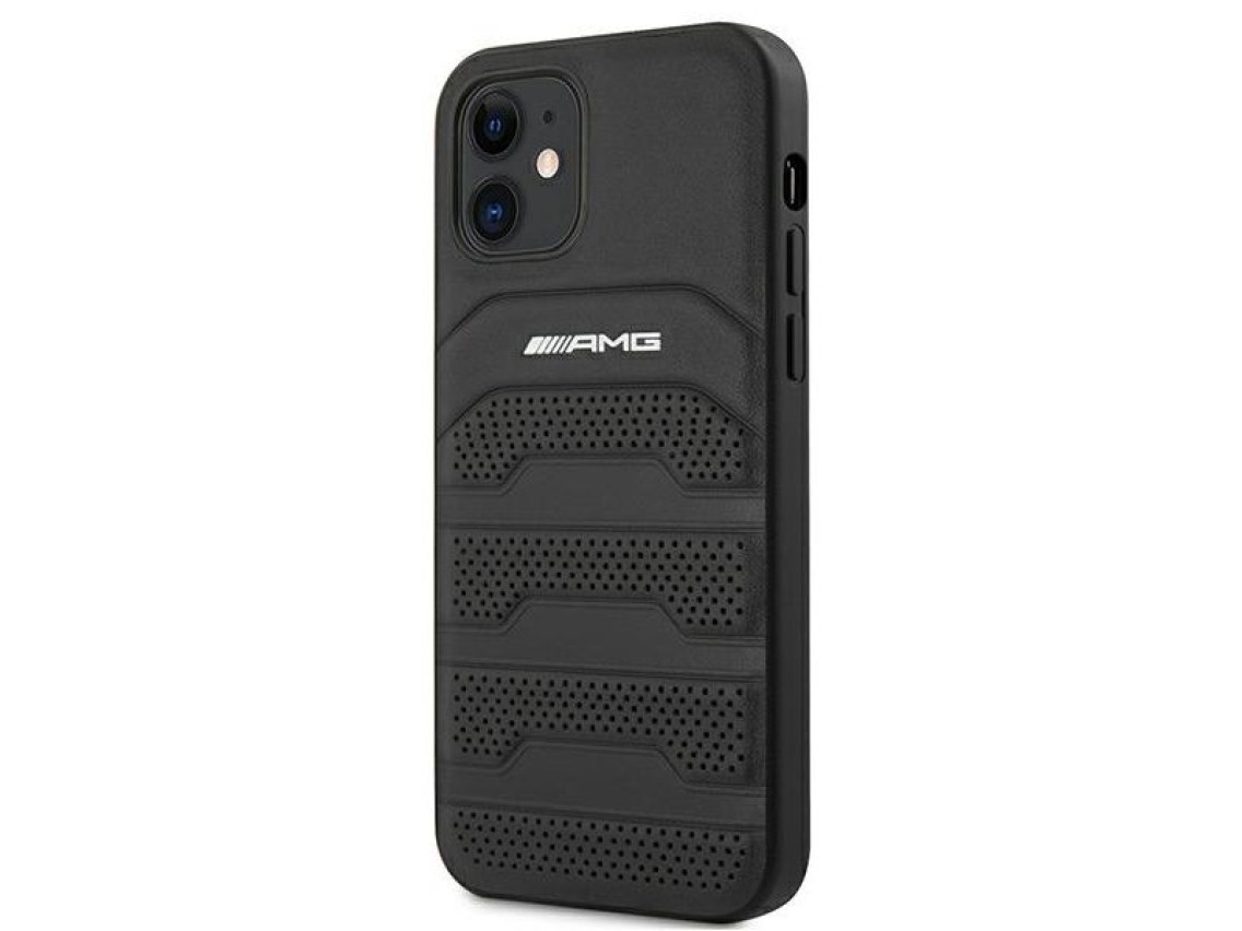 Capa AMG em couro com linhas em relevo para iPhone 12 mini - preta