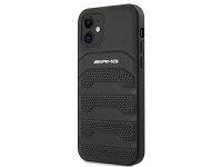 Capa AMG em couro com linhas em relevo para iPhone 12 mini - preta