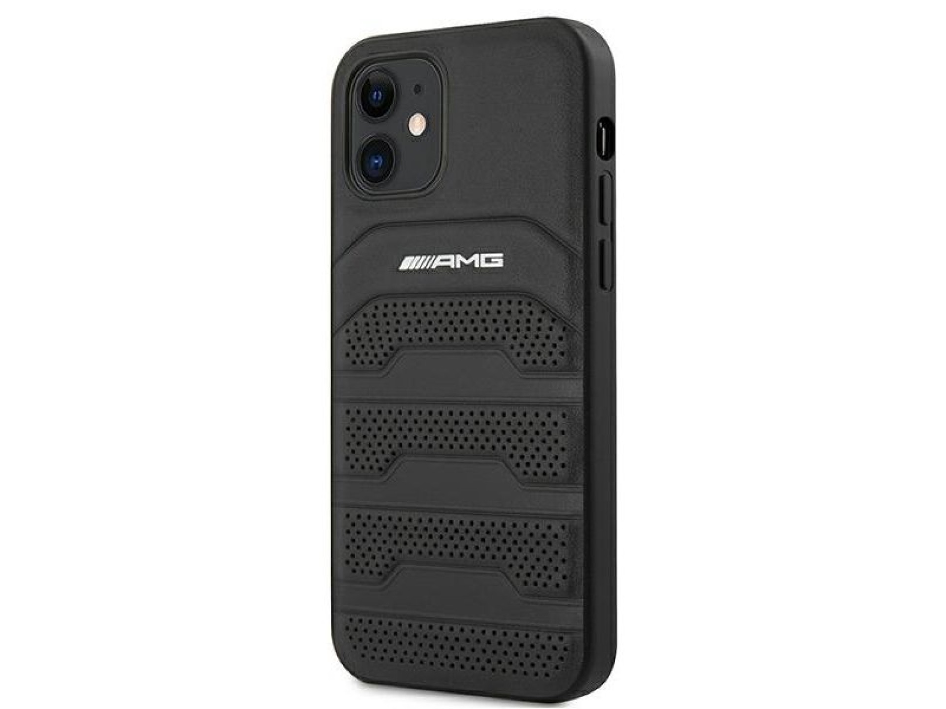 Funda AMG de cuero con líneas grabadas para iPhone 12 mini - negra