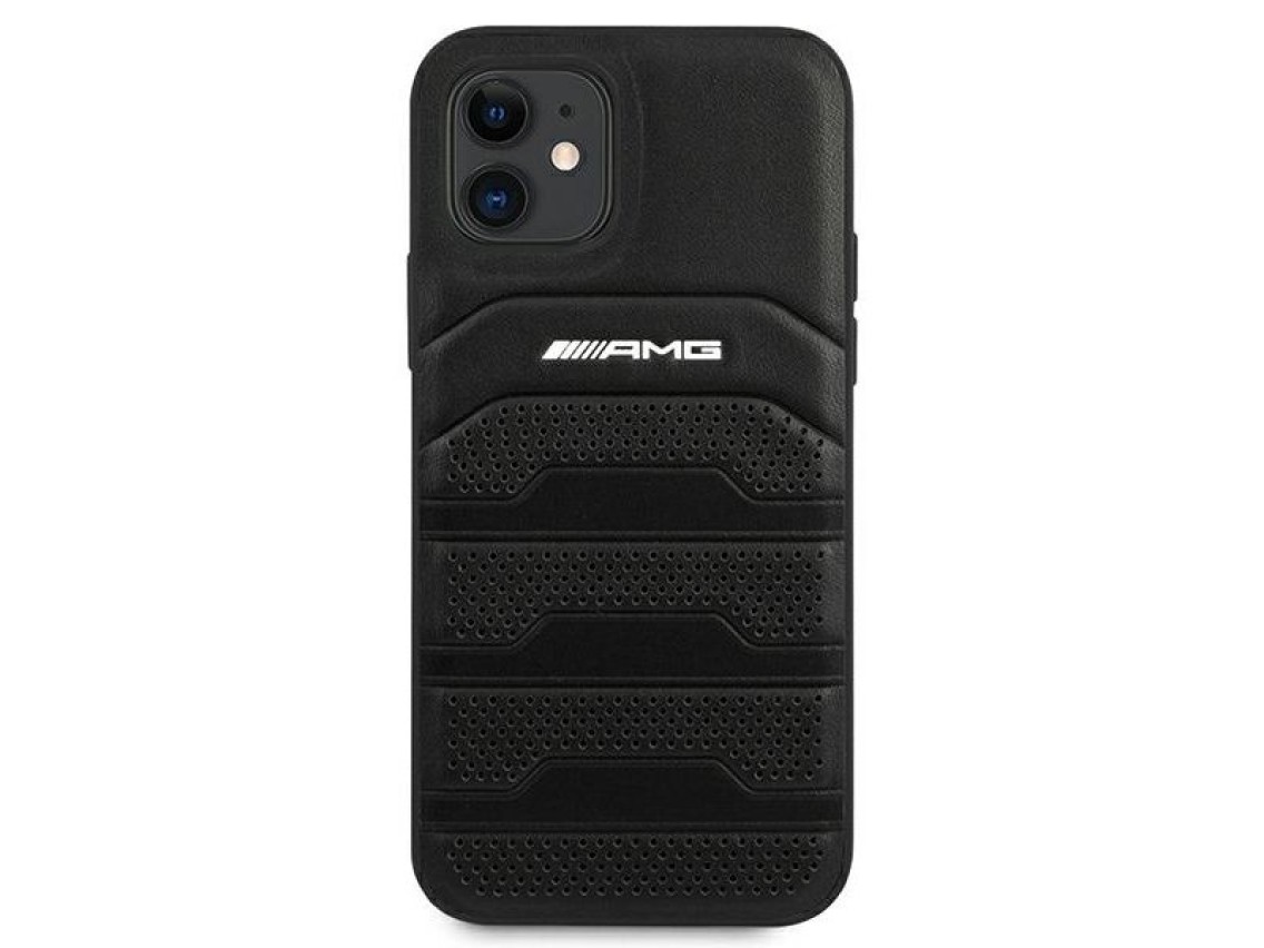 Capa AMG em couro com linhas em relevo para iPhone 12 mini - preta