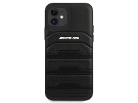Capa AMG em couro com linhas em relevo para iPhone 12 mini - preta