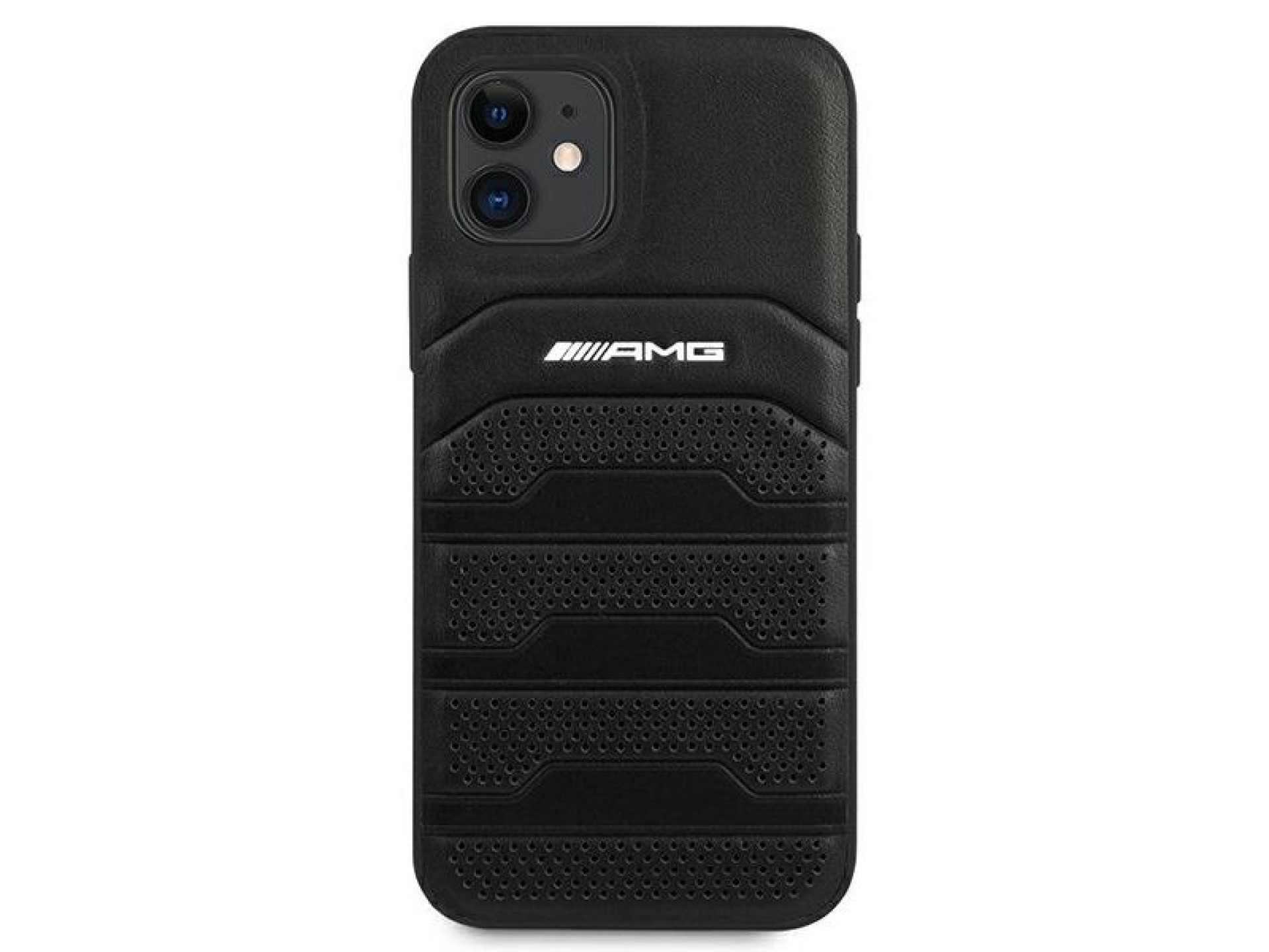 Funda AMG de cuero con líneas grabadas para iPhone 12 mini - negra