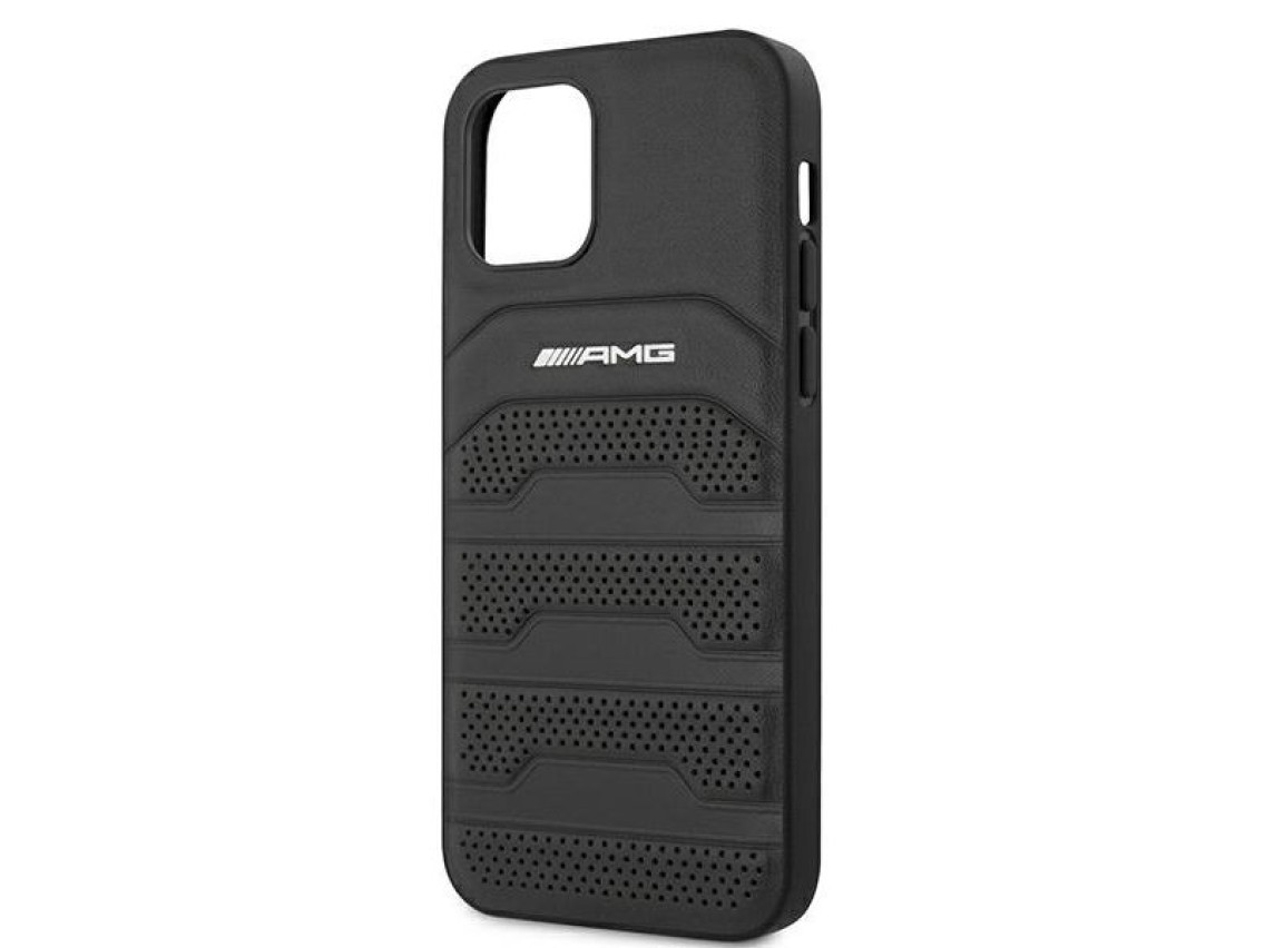 Capa AMG em couro com linhas em relevo para iPhone 12 mini - preta