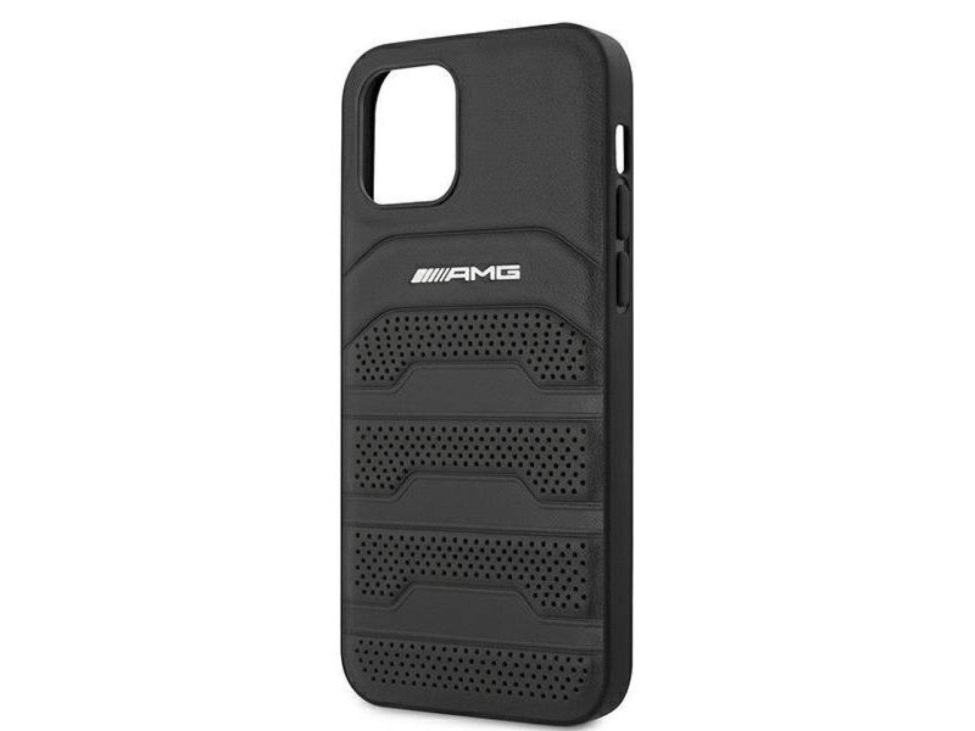 Funda AMG de cuero con líneas grabadas para iPhone 12 mini - negra