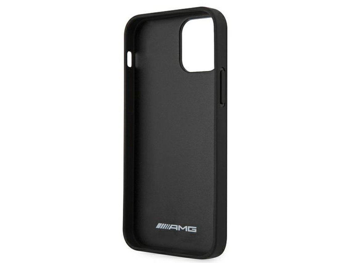 Capa AMG em couro com linhas em relevo para iPhone 12 mini - preta