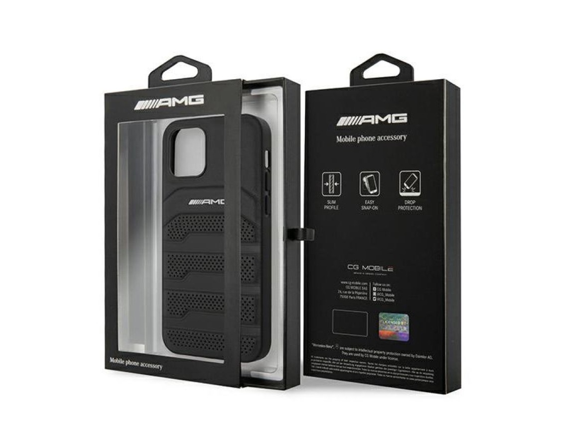 Capa AMG em couro com linhas em relevo para iPhone 12 mini - preta
