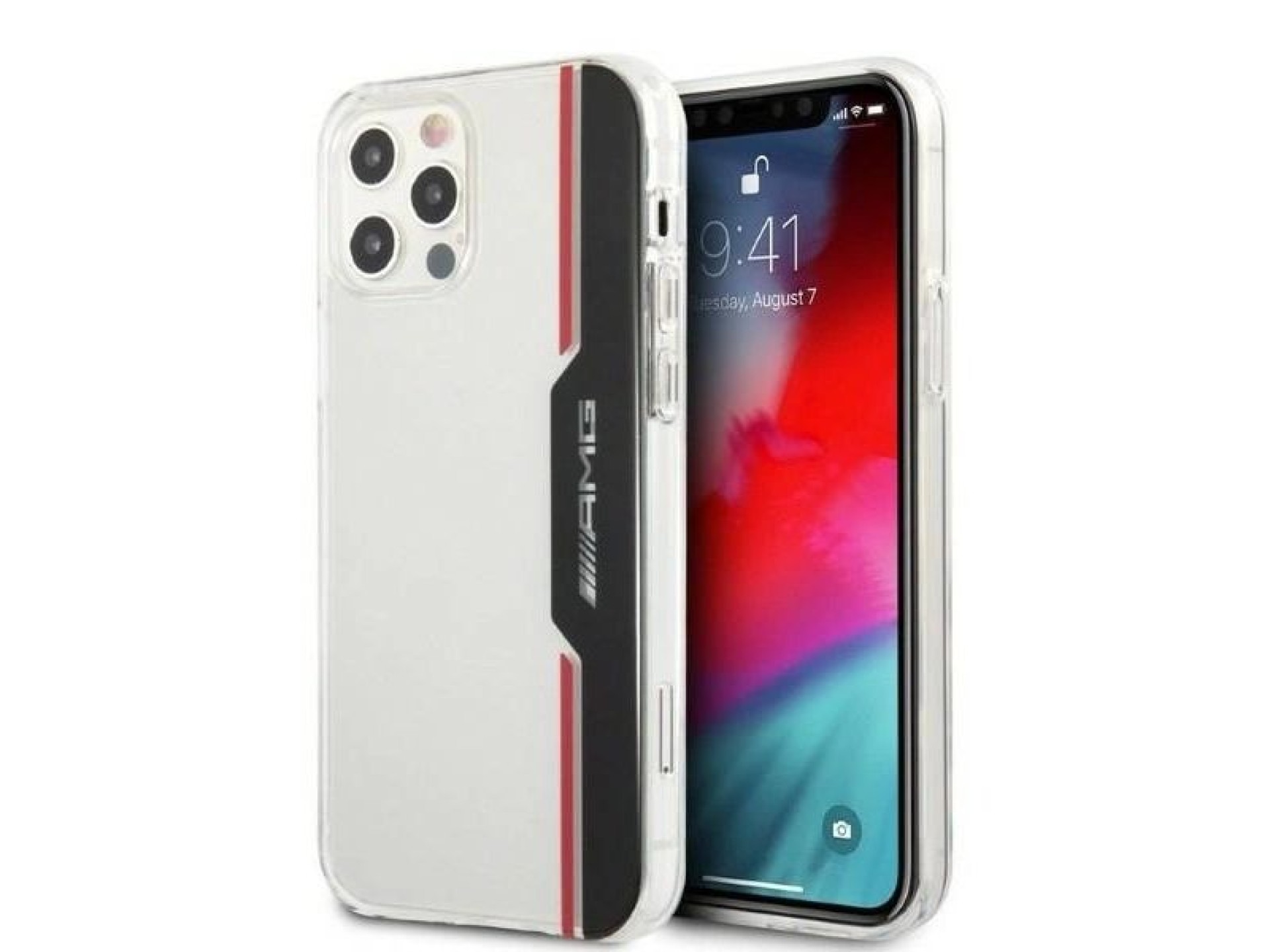 Funda vertical AMG Electroplate para iPhone 12 / iPhone 12 Pro - transparente