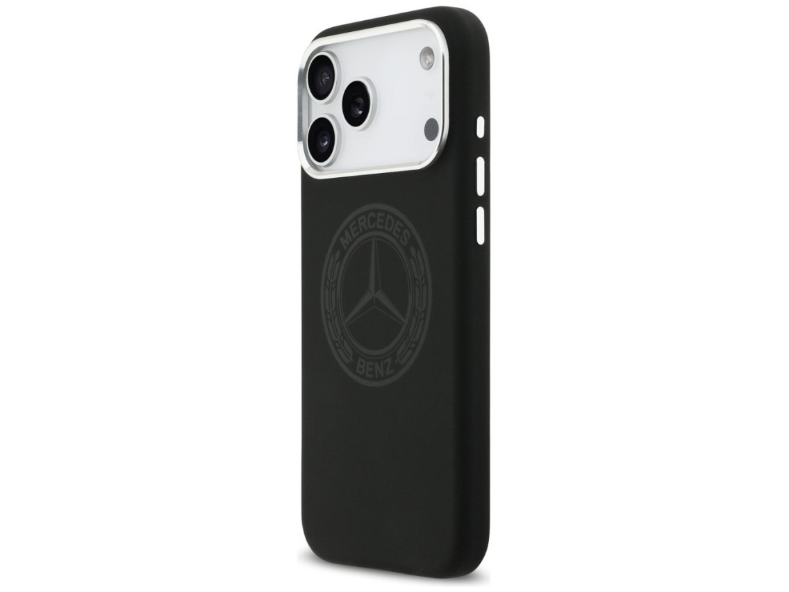 Funda MagSafe de silicona con logo vintage de Mercedes para iPhone 17 Pro Max - Negra