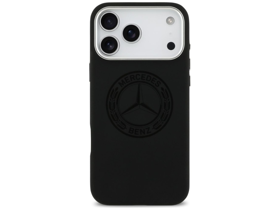 Funda MagSafe de silicona con logo vintage de Mercedes para iPhone 17 Pro Max - Negra