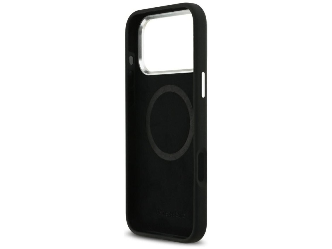 Funda MagSafe de silicona con logo vintage de Mercedes para iPhone 17 Pro Max - Negra
