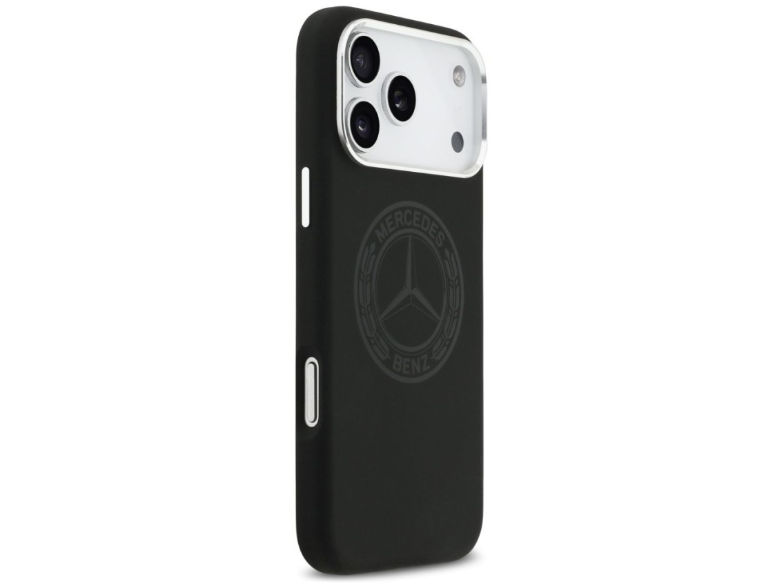 Funda MagSafe de silicona con logo vintage de Mercedes para iPhone 17 Pro Max - Negra