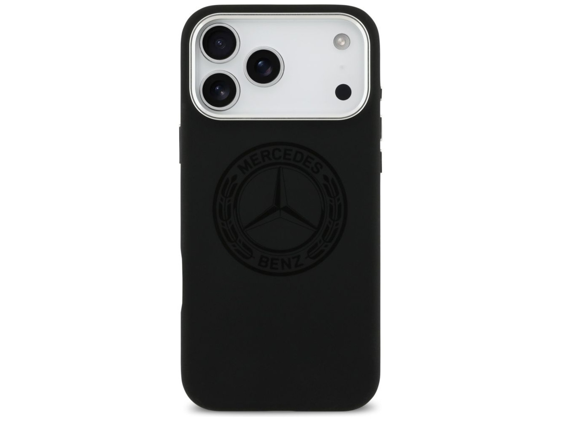 Funda MagSafe de silicona con logo vintage de Mercedes para iPhone 17 Pro Max - Negra