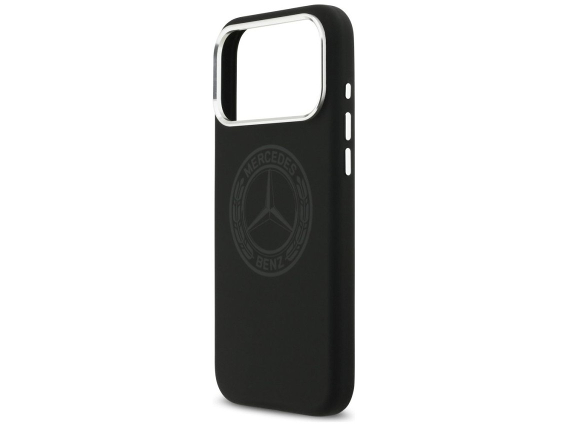 Funda MagSafe de silicona con logo vintage de Mercedes para iPhone 17 Pro Max - Negra