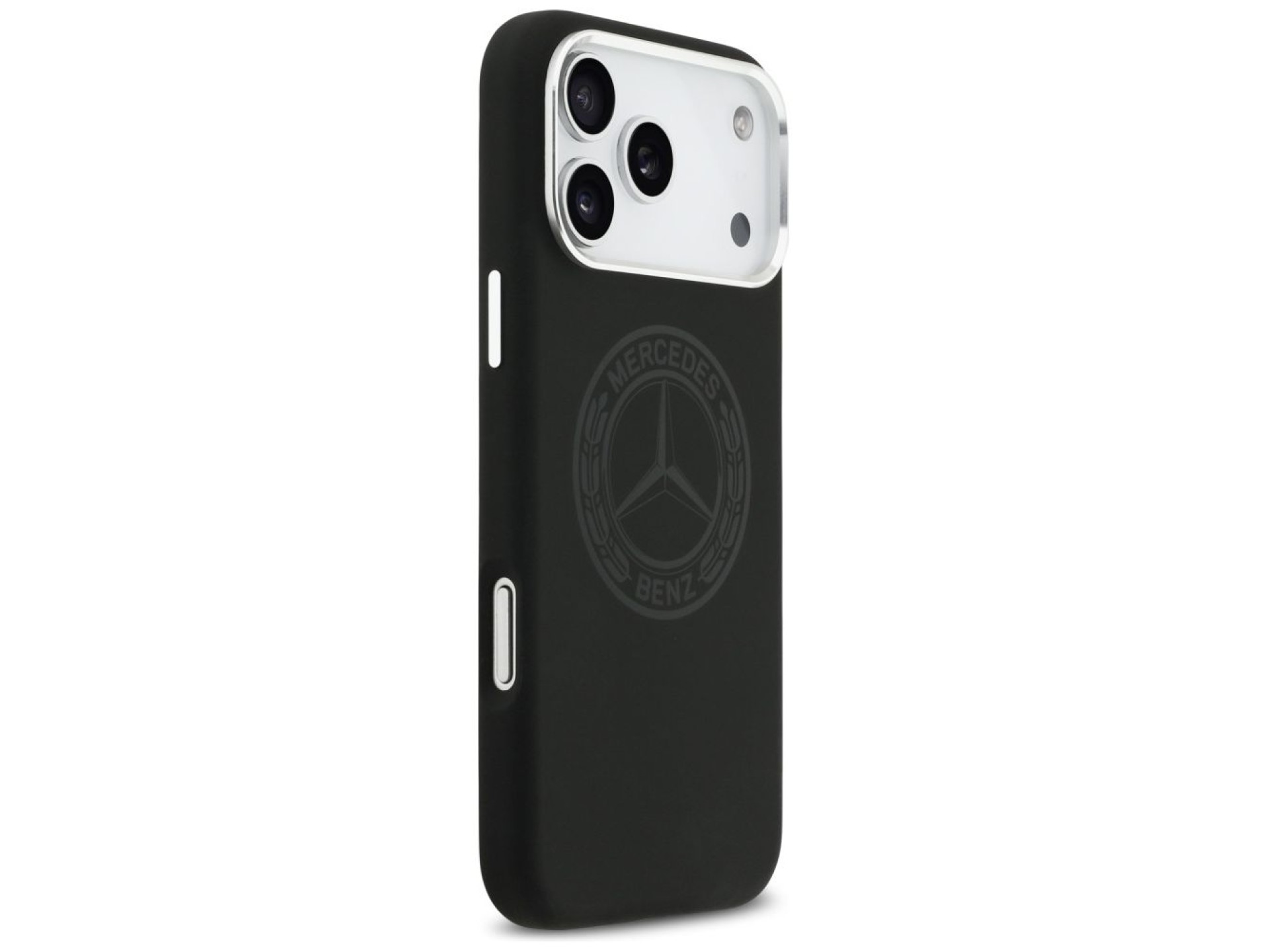 Funda MagSafe de silicona con logo vintage de Mercedes para iPhone 17 Pro Max - Negra