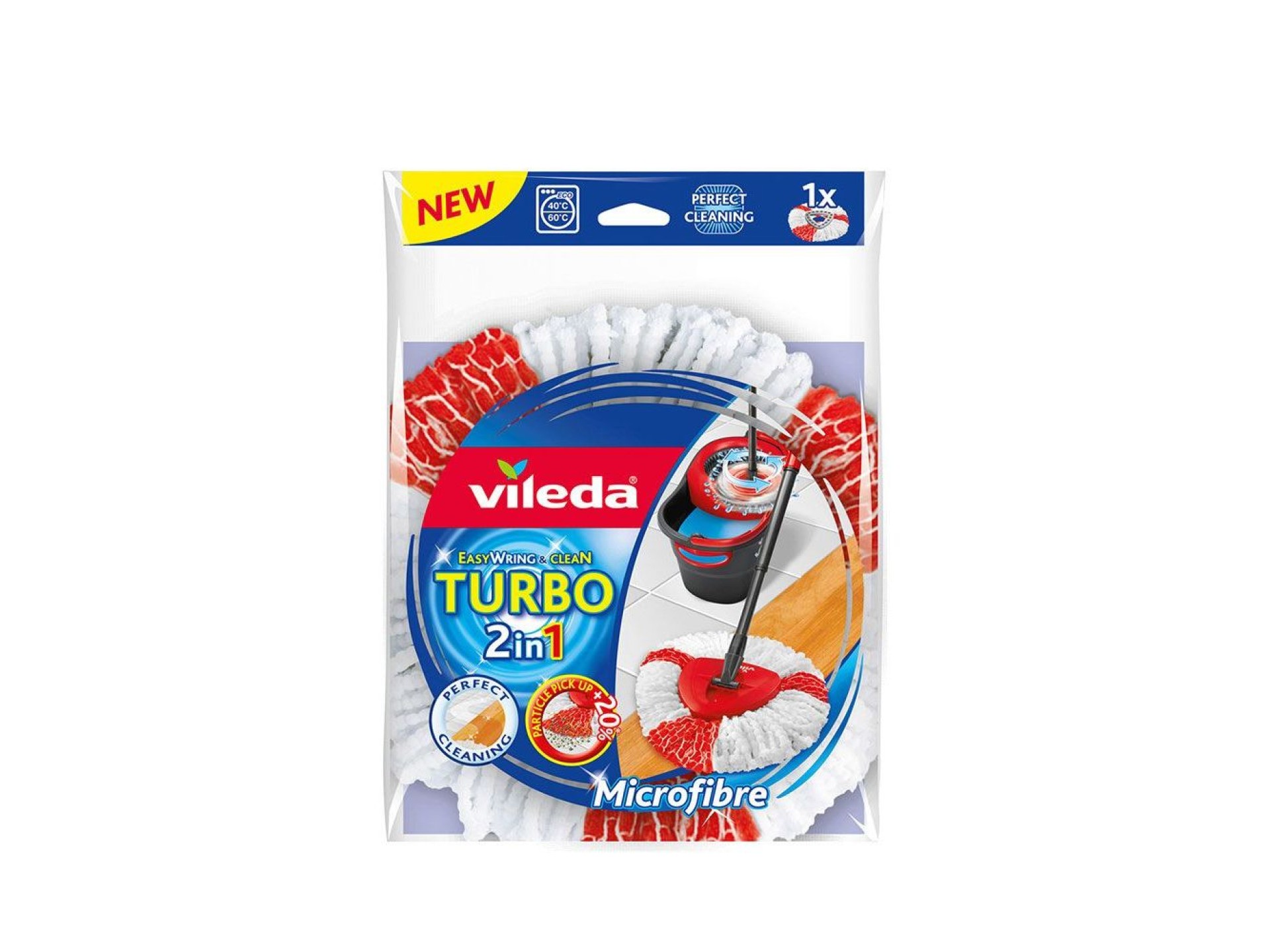 Vileda Turbo 2-in-1 Refill for Microfiber Rotary Mop, White and Red