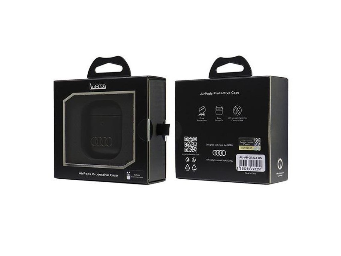 Funda de piel Audi con logo grande para AirPods 1/2 - Negra