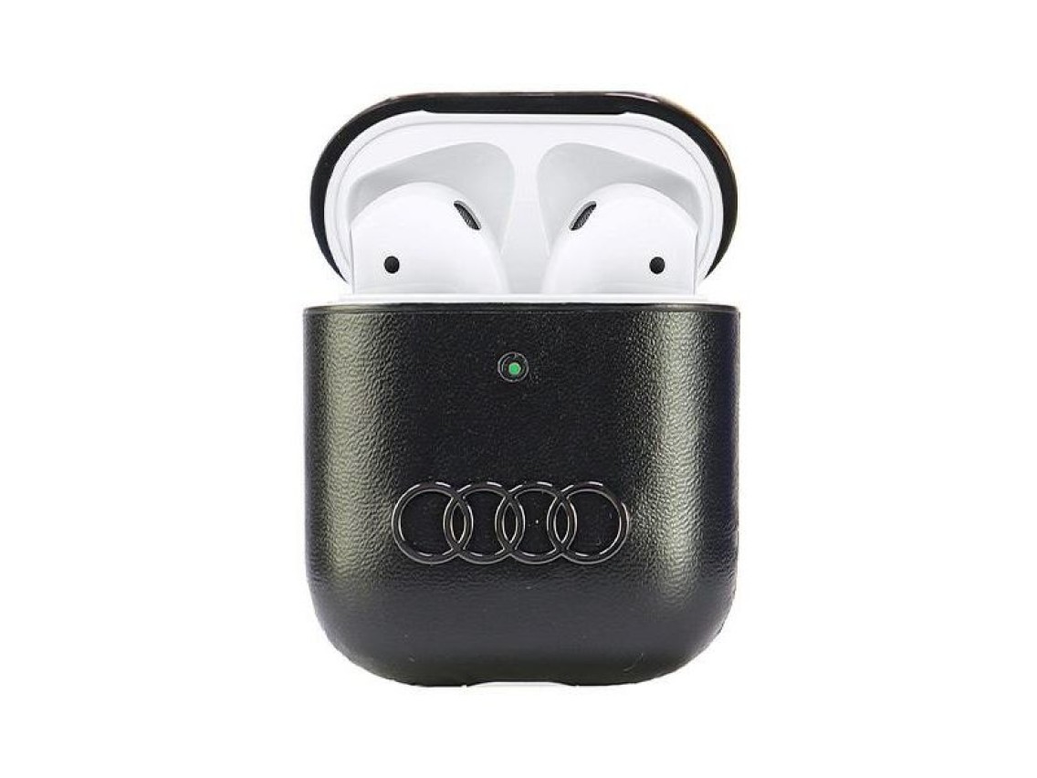 Funda de piel Audi con logo grande para AirPods 1/2 - Negra