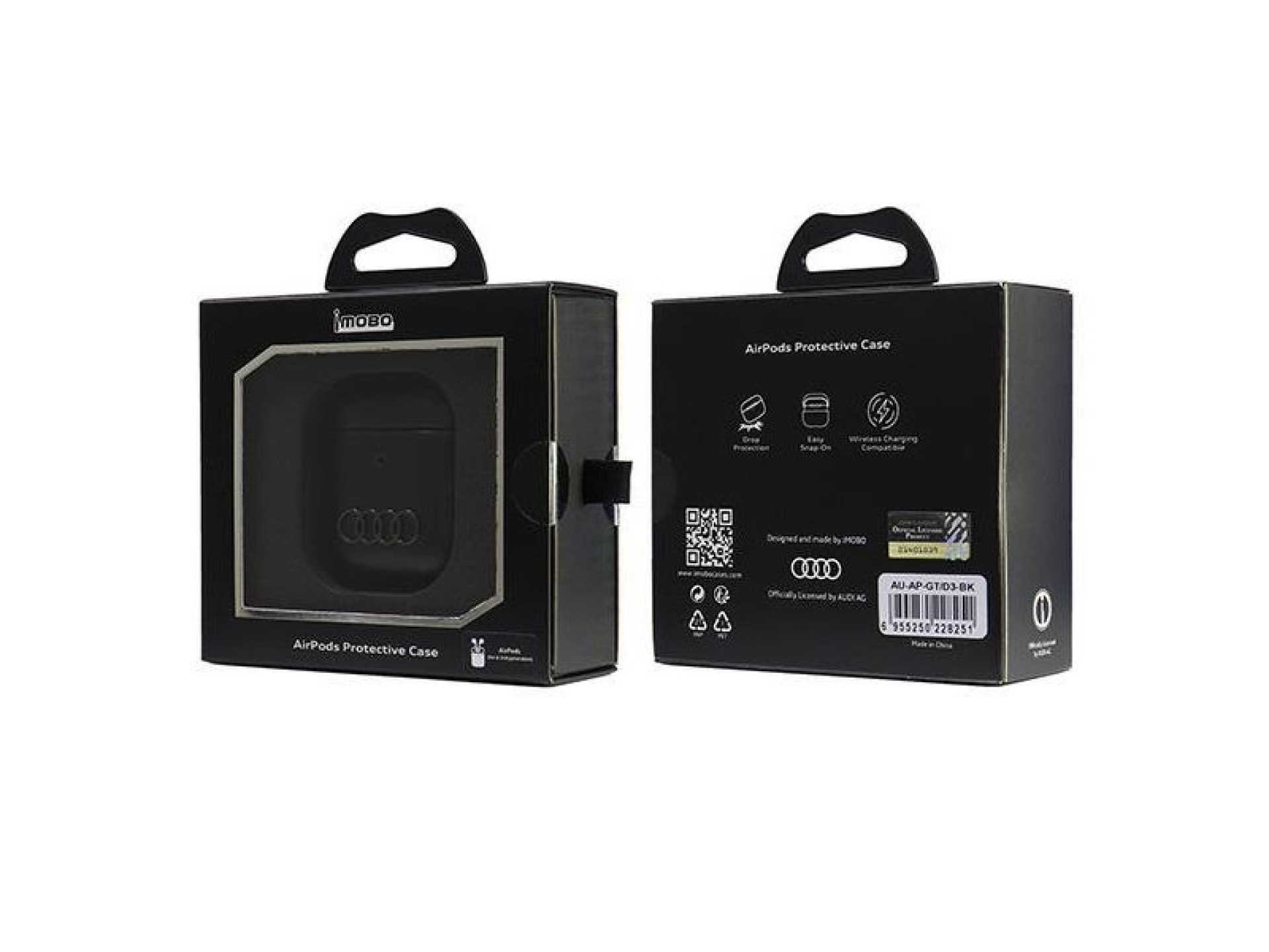 Funda de piel Audi con logo grande para AirPods 1/2 - Negra