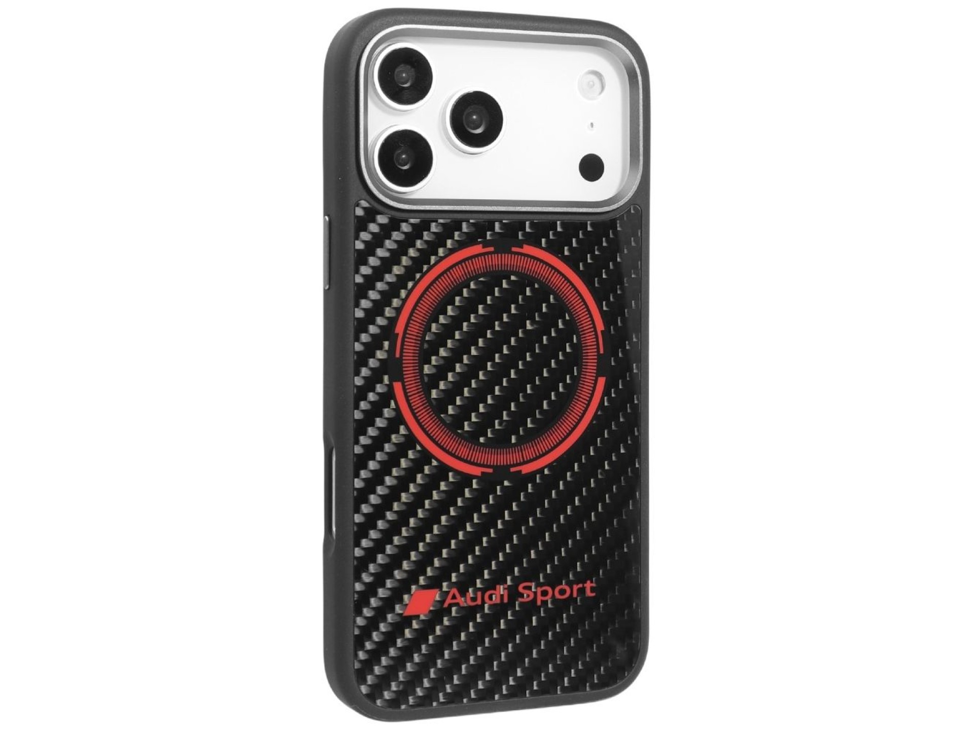Audi RSQ Carbon Fiber Sport Red Circle MagSafe Case for iPhone 17 Pro Max - Black