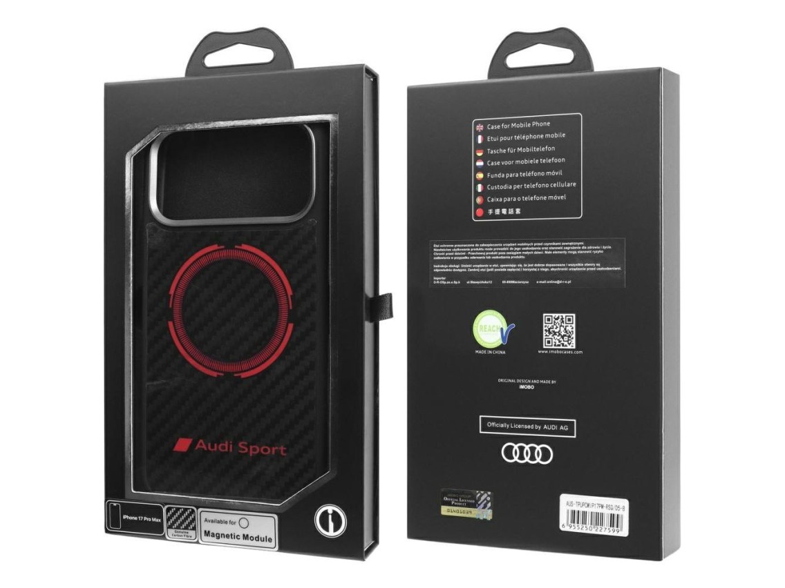 Capa MagSafe Audi RSQ Carbon Fiber Sport Red Circle para iPhone 17 Pro Max - Preta