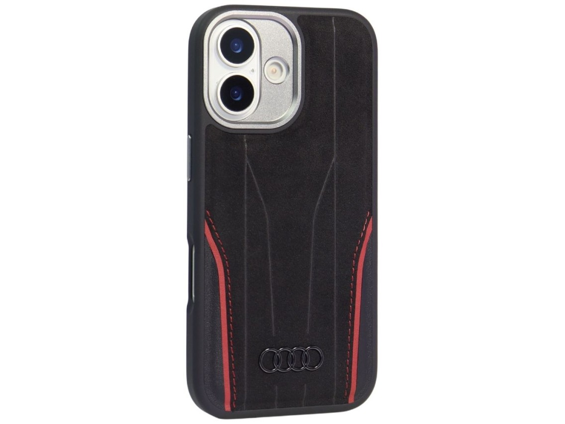 Capa MagSafe em couro genu�no Audi R8 para iPhone 17 - Preta e Vermelha