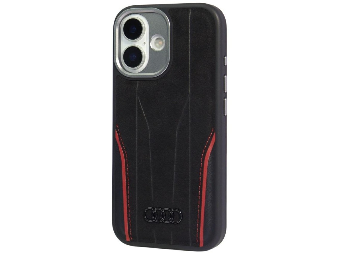 Capa MagSafe em couro genu�no Audi R8 para iPhone 17 - Preta e Vermelha