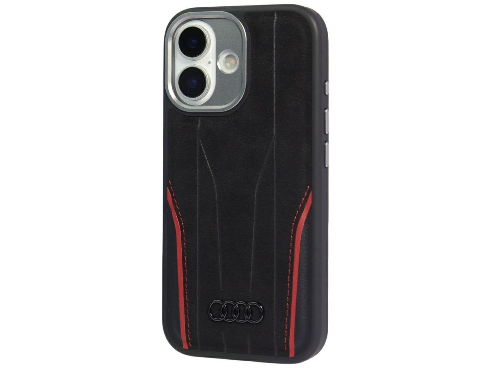 Capa MagSafe em couro genuíno Audi R8 para iPhone 17 - Preta e Vermelha