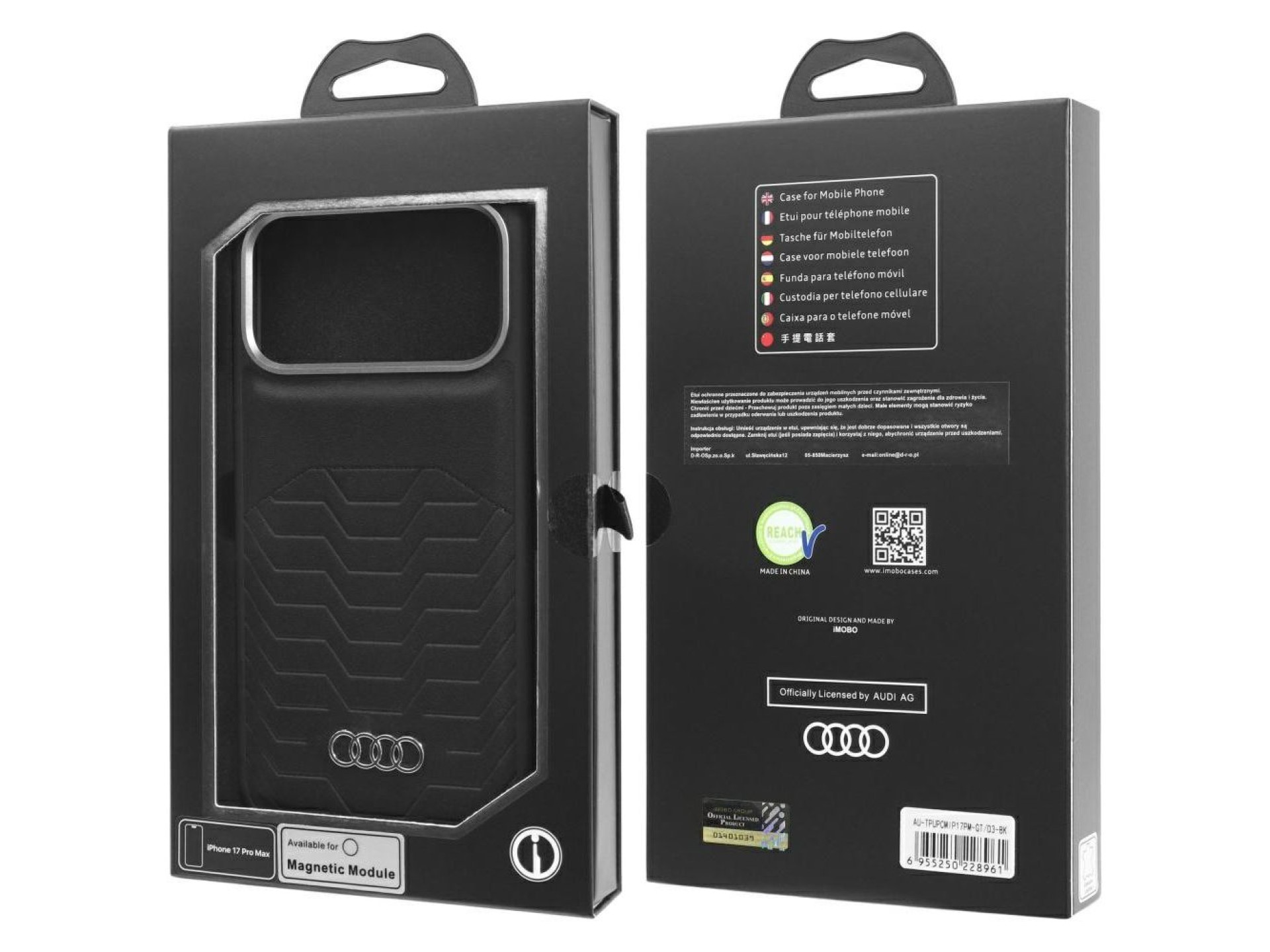 Capa MagSafe em couro sintético Audi GT para iPhone 17 Pro Max - Preta